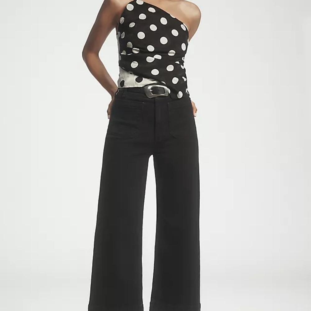 Maeve Colette Cropped Wide Leg Jeans in Oxford worn black size 30
